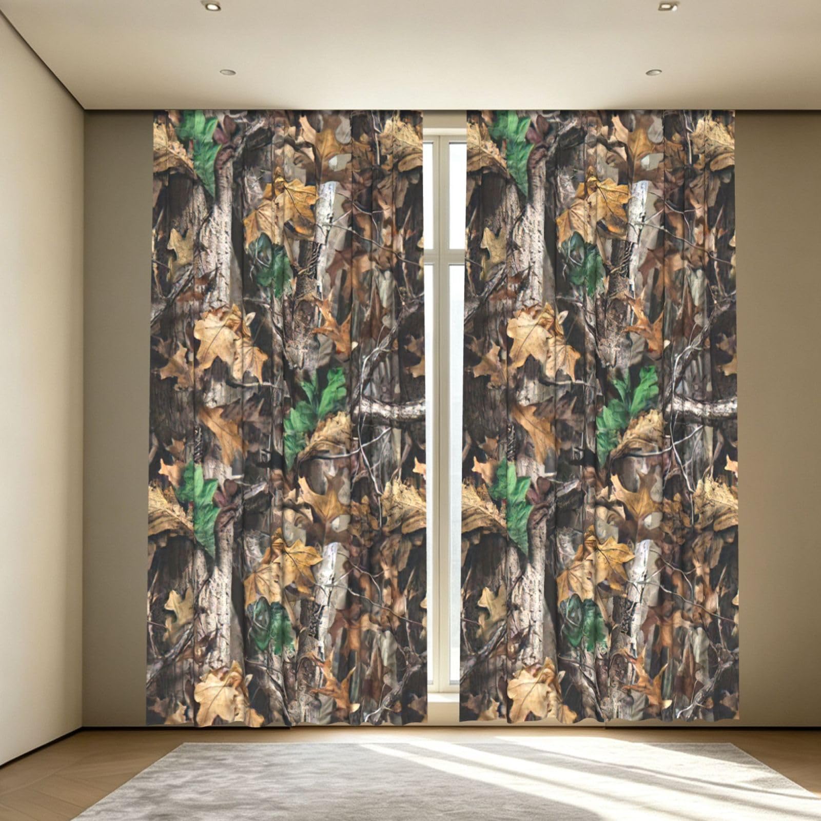 Yyoretp Cold Tree Camouflage Print Blackout Curtains for Living Room Bedroom Thermal Insulated Window Drapes.