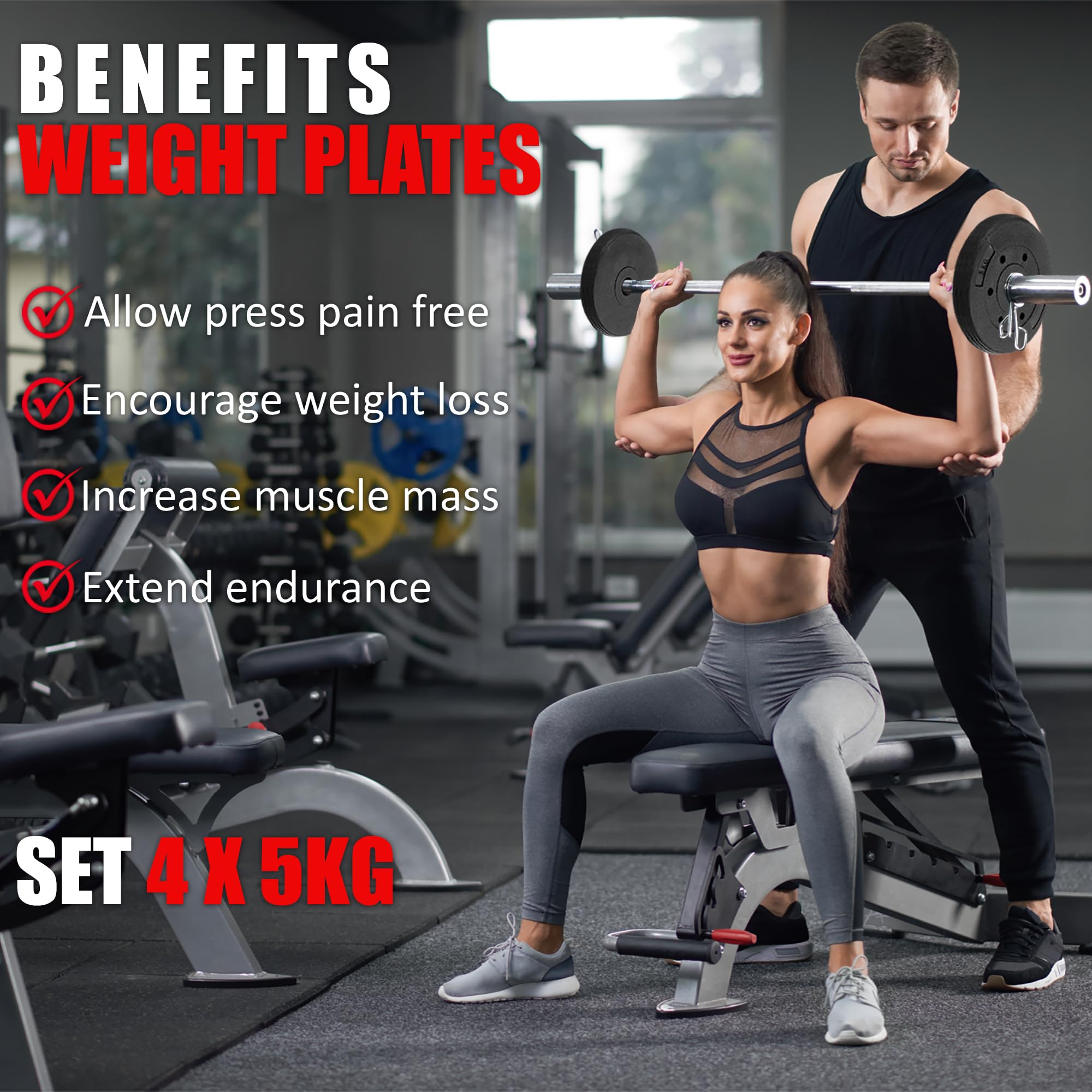 wuuhoo® Placas de Peso de Cemento Mike 30mm, Juego 20kg - 30kg, Revestido en Negro, 1,25, 2,5, 5, 10 kg, Placas de Peso de plástico para Pesas, Fitness en casa -