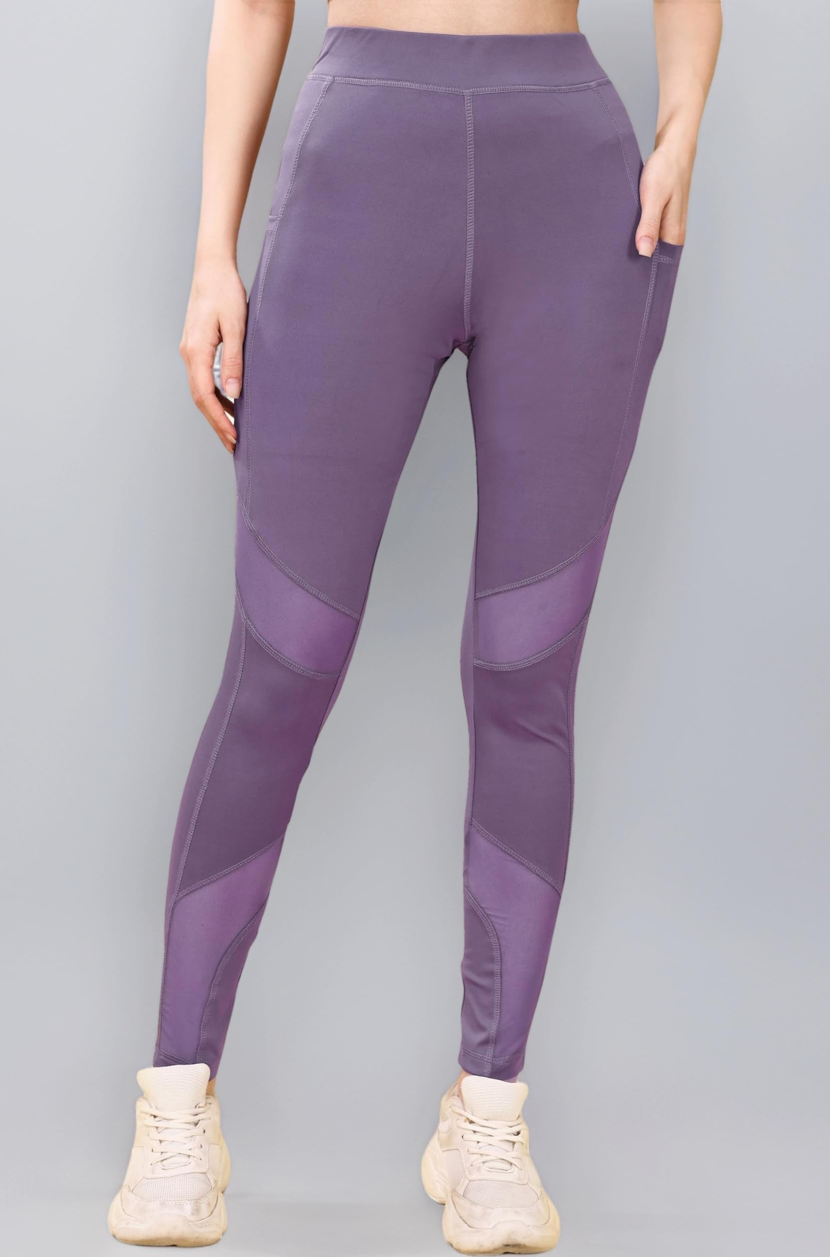 Mehrang Stretchable Gym Pants for Women & Tights for Women Workout with Mesh Insert & Side Pockets