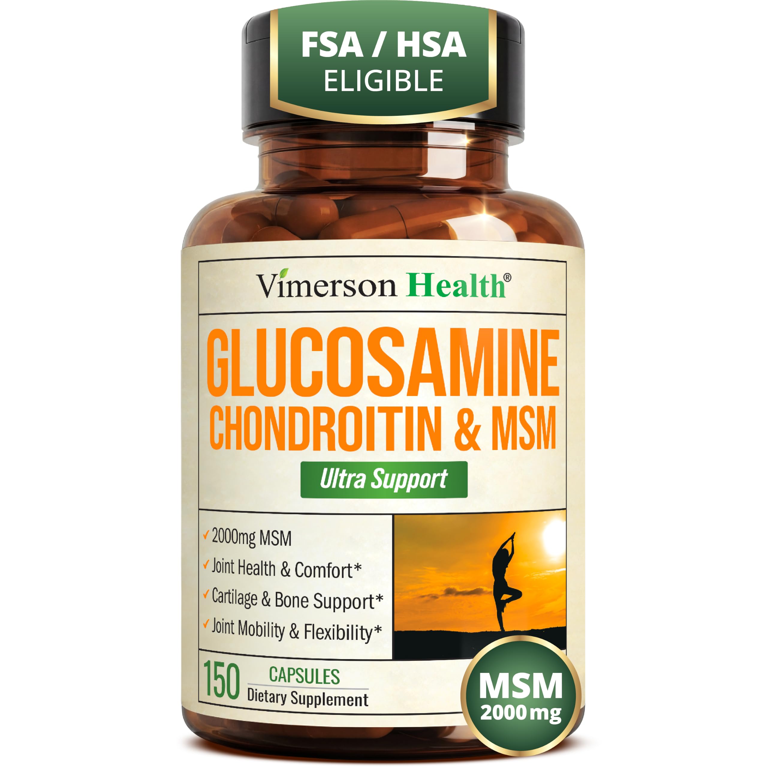 Glucosamine Chondroitin MSM – Potent 2000mg MSM for Joint Support –150 Caps 150 Count (Pack of 1)