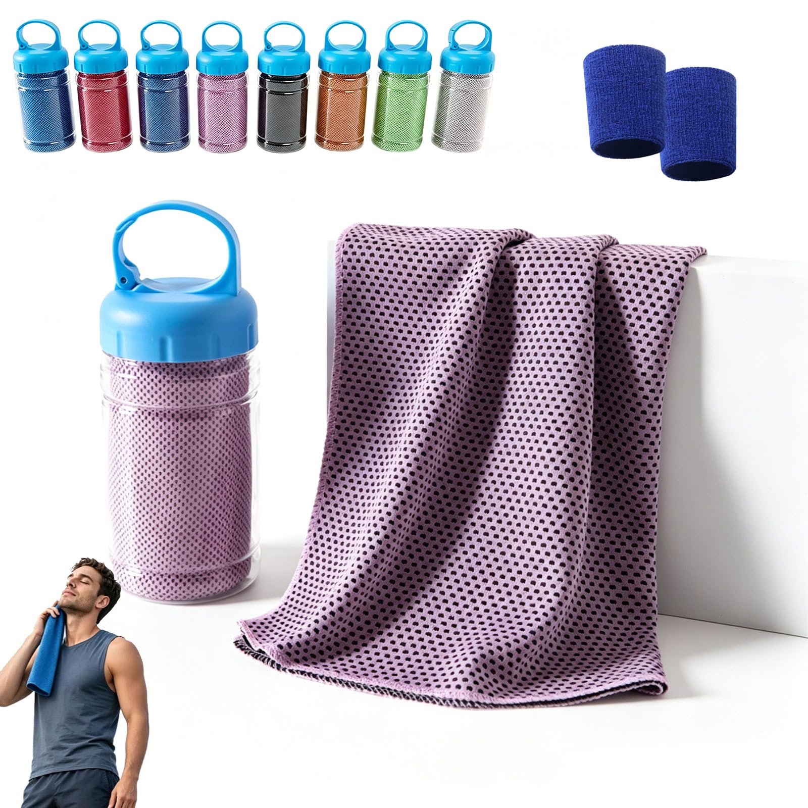 Cooling Bottle Cold Sweat Towel, Absorbent Quick-Drying Gym Cooling Towels, Coolings Bottle Instant Chill Sports Towels, Reusable & Soft for Yoga Gym Travel Camping &Outdoor Sports (Light Purple,L)