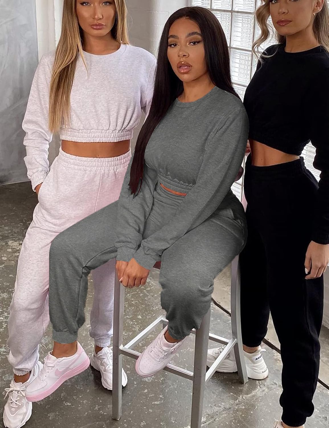 Mokoru Women's Workout 2 Piece Outfits Tracksuit Long Sleeve Crop Tops Joggers Pants Sets Sweatsuits - Image 6