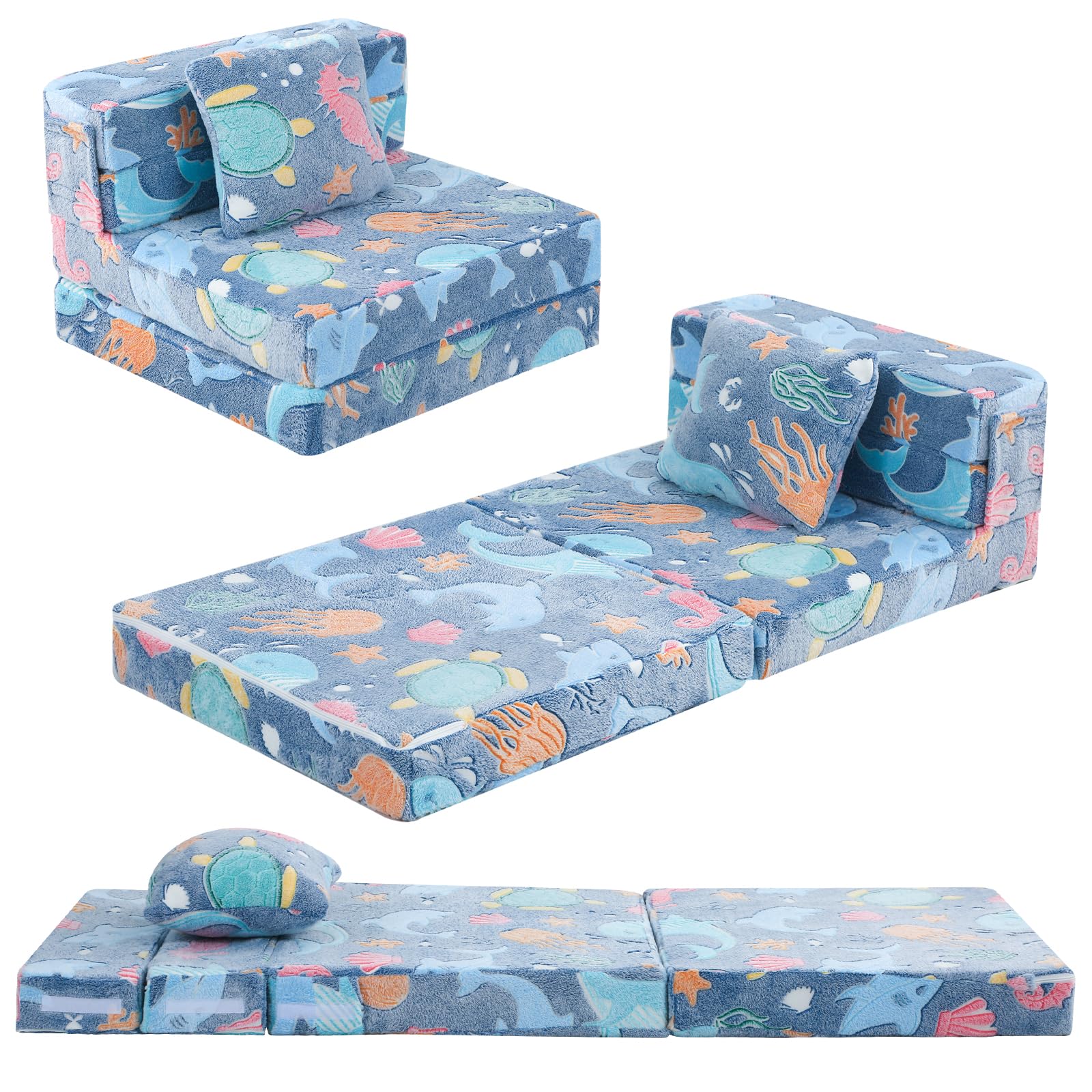MeMoreCool Kids Sofa Bed, Toddler Folding Futon Chair Glow in The Dark