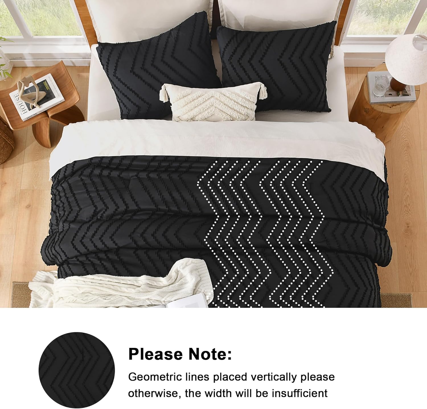 Litanika Alaskan King Comforter Set 128x120, 3 Pieces Oversized Super King Plus Size Boho Tufted Bedding Comforter Sets, Fluffy Bed Set Black - Image 5