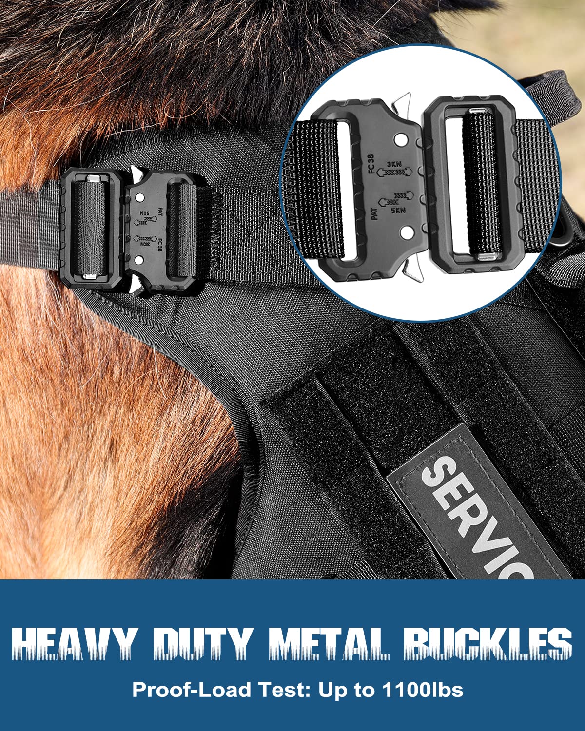 Arnés táctico para perros – Chaleco de servicio PETNANNY para perros grandes, cobertura completa del cuerpo en el arnés de entrenamiento para perro con 2 parches reflectantes para perros, asa, paneles
