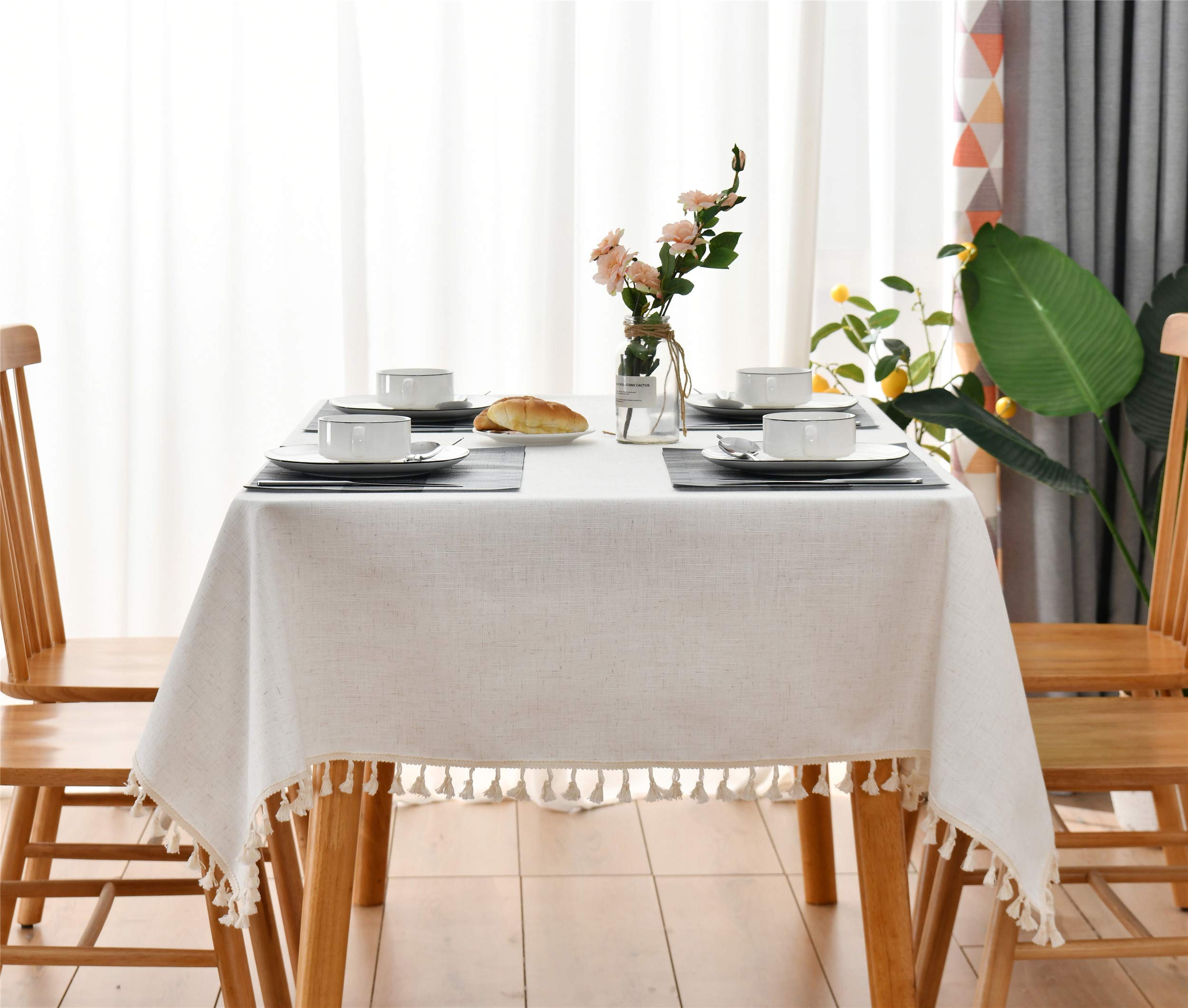 ONEONE Cotton Linen Tablecloths with Tassels, Wrinkle Free Anti-Fading,Washable Table Cover for Kitchen Dining Room Party ...