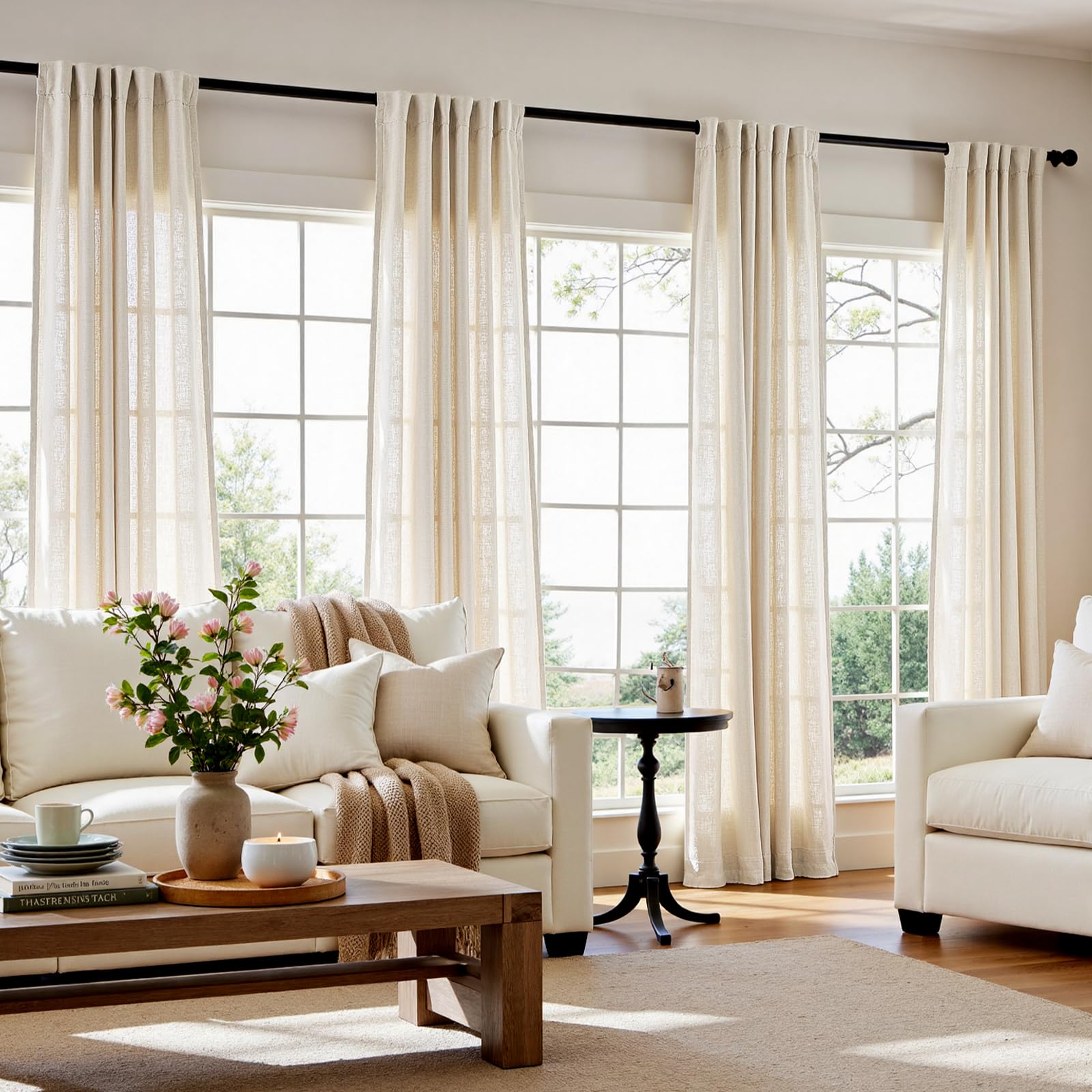 Photo 1 of jinchan Linen Blend Curtains - 50x84 Inch - Ecru (4 Panels)