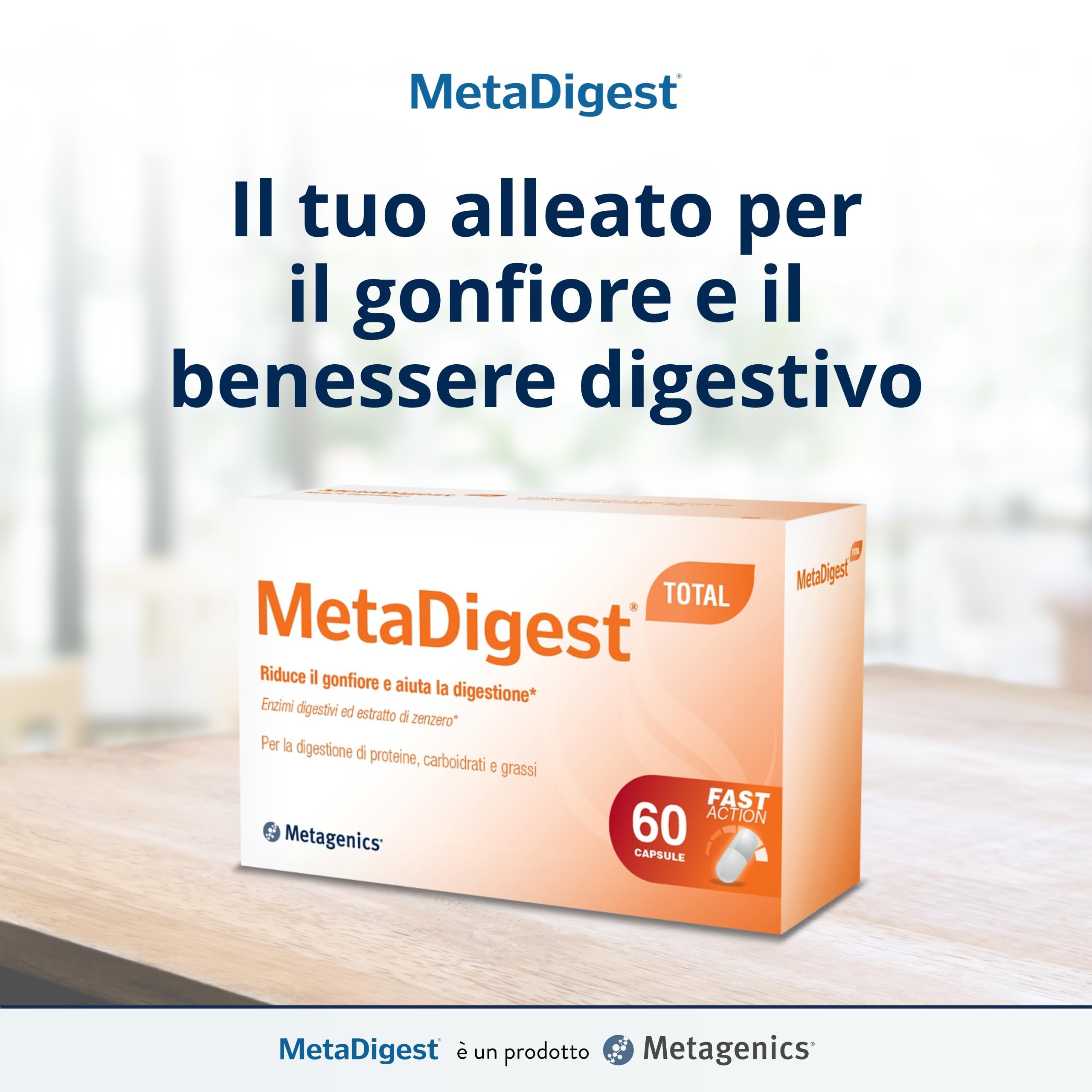 Metagenics MetaDigest Total - Riduzione Gonfiore e Digestione Veloce - 60 Capsule