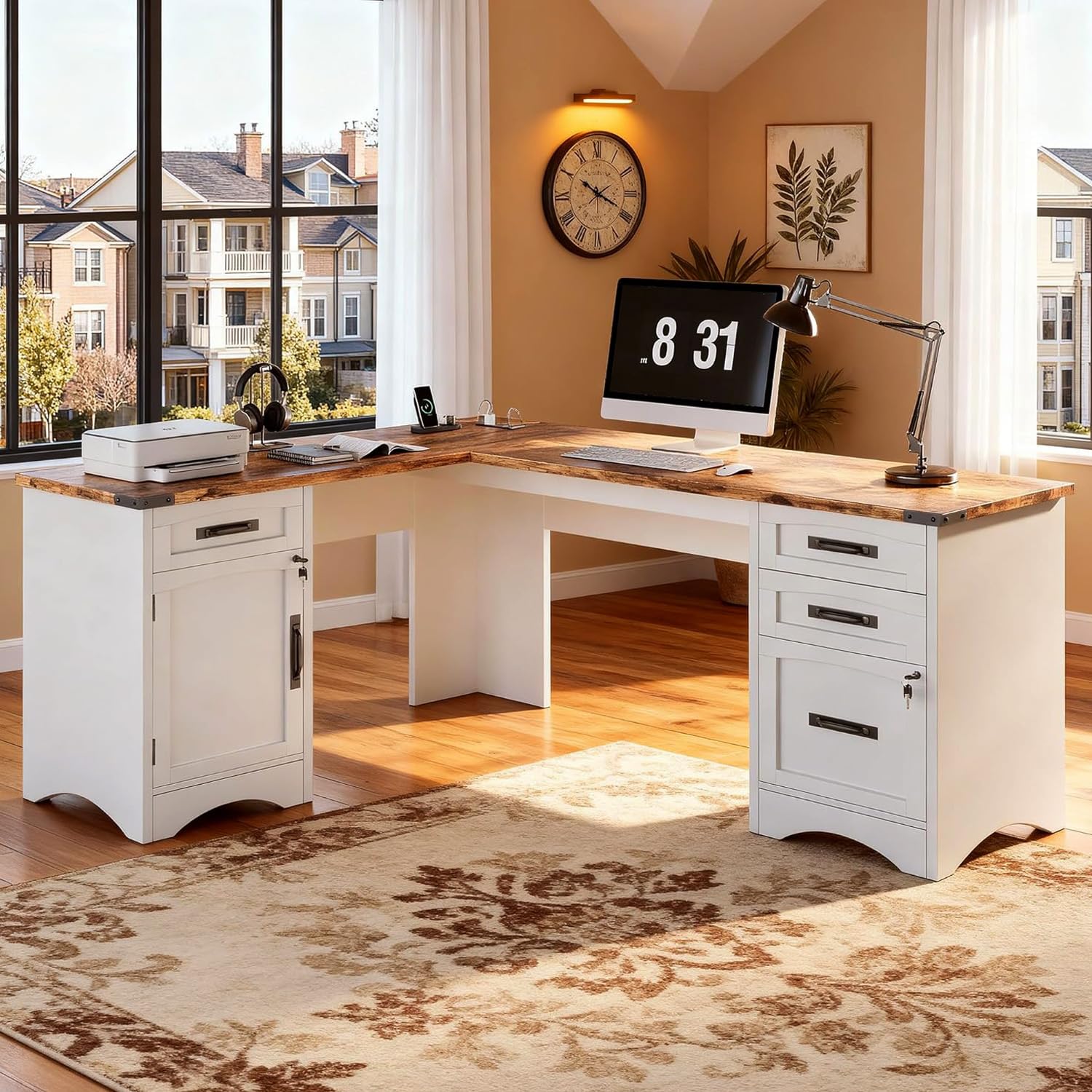 Photo 1 of Decofy 67" Farmhouse L-Shaped Standing Desk with Charging Station (FACTORY SEALED) MULTIBOX