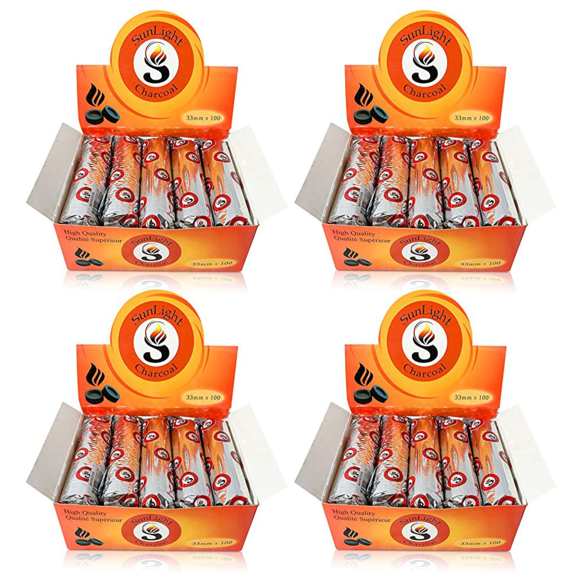 Sunlight® Charcoal Tablets for Incense– Quick Light Charcoal Tablets – Charcoal Disk Lights – 33 mm Resin Burner Rolls – – Charcoal Burner - Instant Fire Coal Tablet (100 Count (Pack of 4))