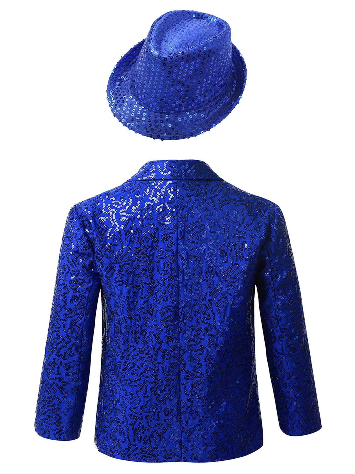 IEFIEL Chaqueta de Fiesta para Niños con Lentejuelas Rendimiento Blazer Brillante con Solapa y Sombrero Disfraz de Baile Latino Jazz Fiesta 5-16 Años