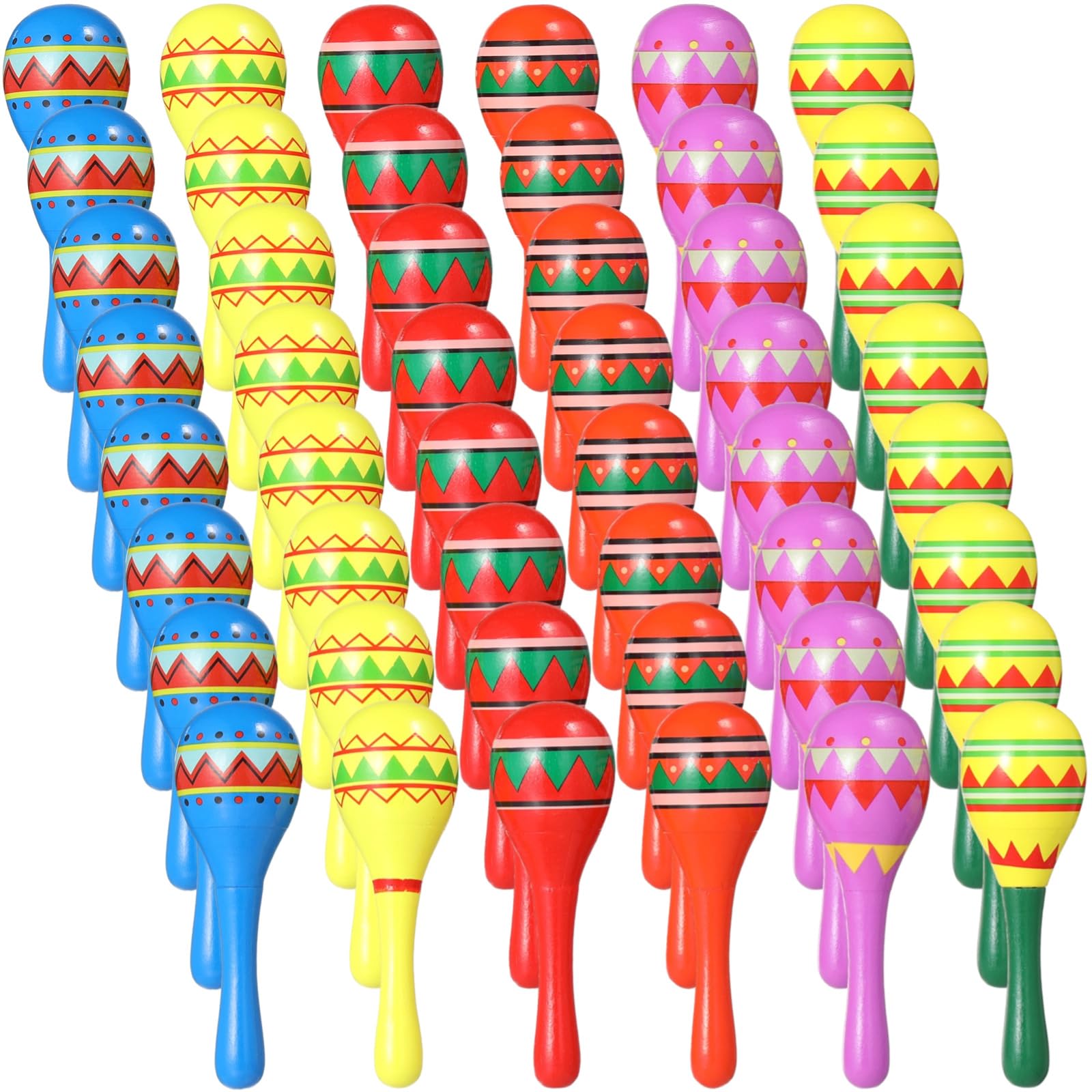 48 maracas, maracas de madera multicolor de 4.5 pulgadas, silenciosas ligeras para adultos, accesorios de fiesta mexicana, cumpleaños, carnaval, recuerdo de fiesta musical divertido