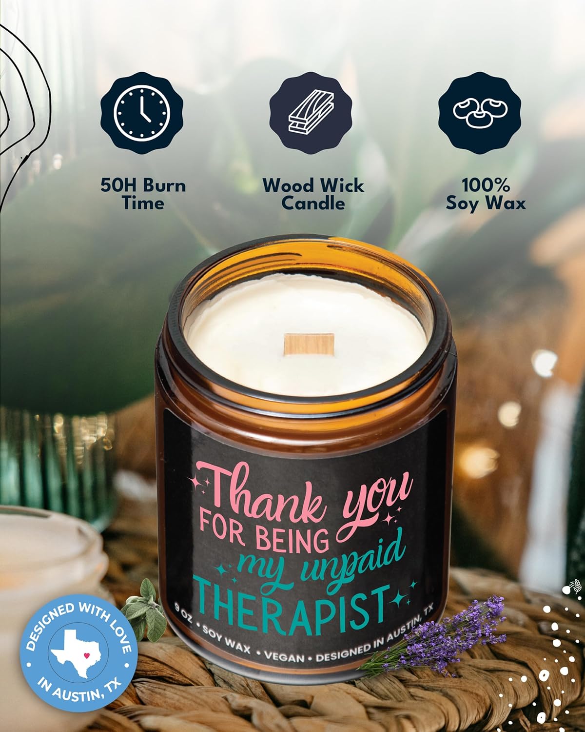 Funny Candle for Best Friend, Thank You for Being My Unpaid Therapist Candle, Unique Best Friend Candles for Women, Funny Friendship Gifts, Gifts for Bestfriends, Birthday, Christmas, Gift-Ready - Image 2
