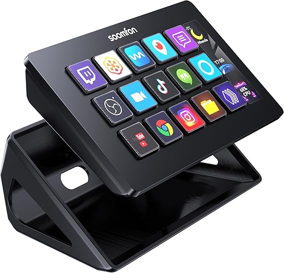 SOOMFON Stream Controller Deck SE Schwarz, 6 LCD Makrotasten & Drehknöpfe, auslösen von Aktion in Software wie OBS, Voicemod, Twitch, YouTube, für Streaming & Gaming, kompatibel mit Mac & Windos
