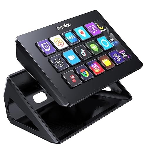 Stream Control Deck - SOOMFON Studio Stream Controller with 15 Macro Keys & Dashboard, Customized LCD Buttons to Trigger Actions in OBS, Twitch, YouTube, Perfect for Live Streaming Video Editing