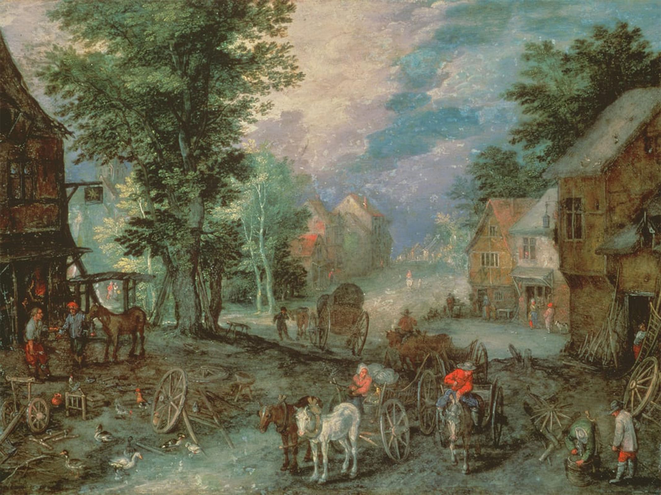 ARTXLXXBN Famous Prints Artwork Pictures Poster Painting Art Entrance of a Village by Jan the Elder Brueghel Artwork Landscape Pictures for Home Decor 60x90cm