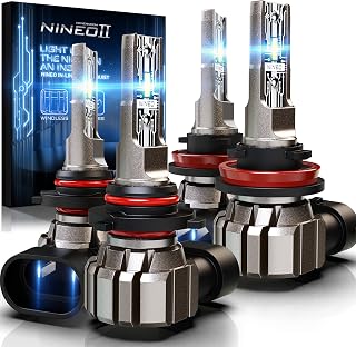 NINEO 9005 H11 LED Headlight Combo Bulbs, 120W 24000LM 300% Super Bright Cool White HB3 H9 H8 LED Light for Car Plug-and-Play Conversion Kits - Pack of 4