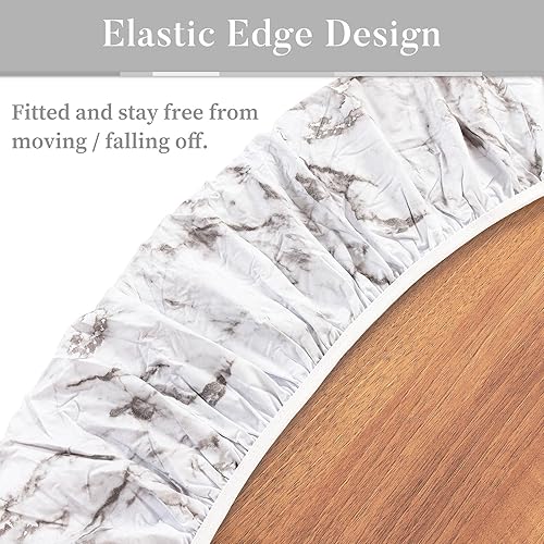 Miniatura 2 de UMINEUX Mantel redondo de vinilo ajustable con bordes elásticos y respaldo de franela, cubierta de mesa redonda impermeable lavable para uso en