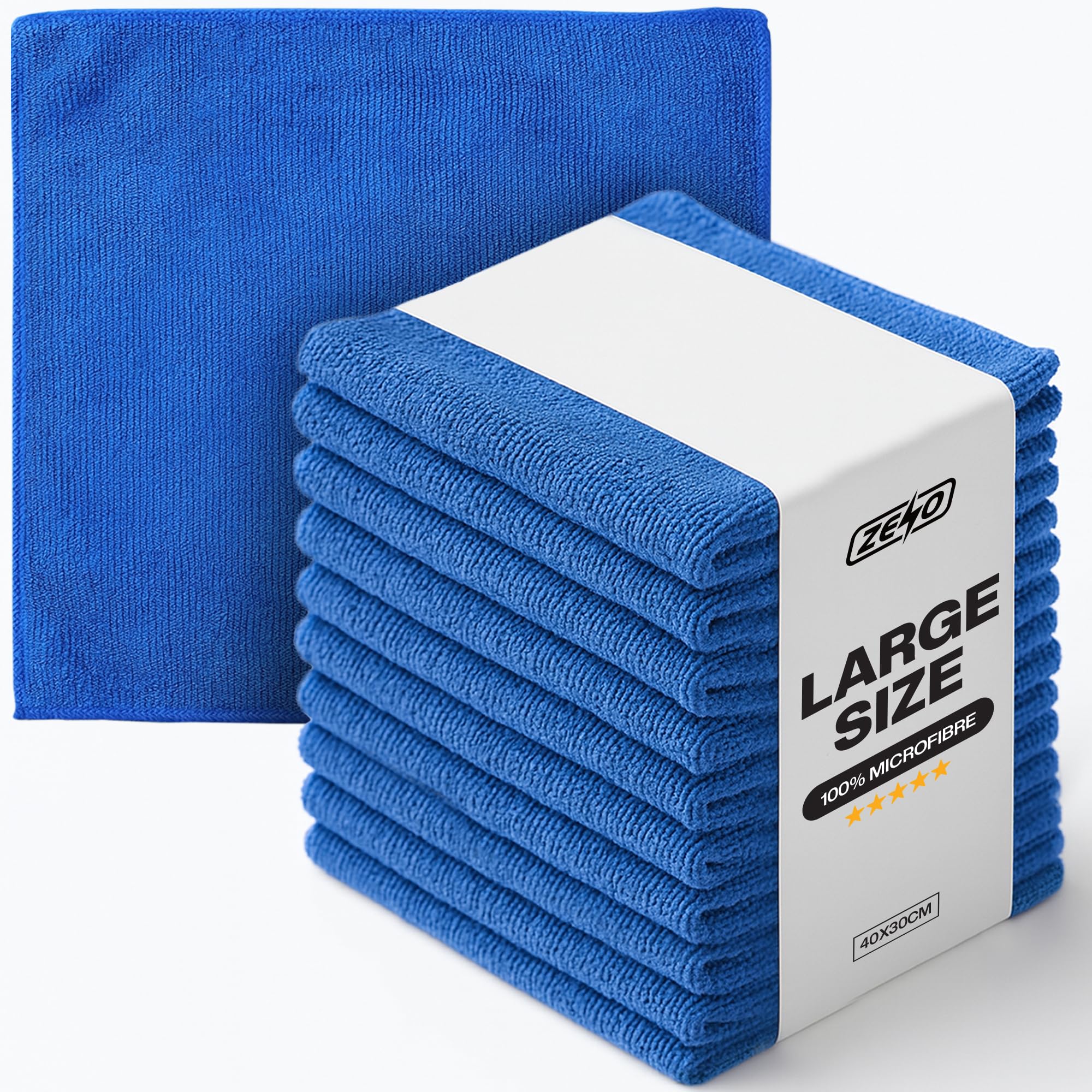 Zeno Blue Microfibre Cloth 40 X 30Cm | Cleaning Cloths | Ultra Absorbent Microfiber Cloths | Lint Free Microfibre Cleaning Cloth | Streak Free, Scratch Free Cloths For All Surfaces (Blue)