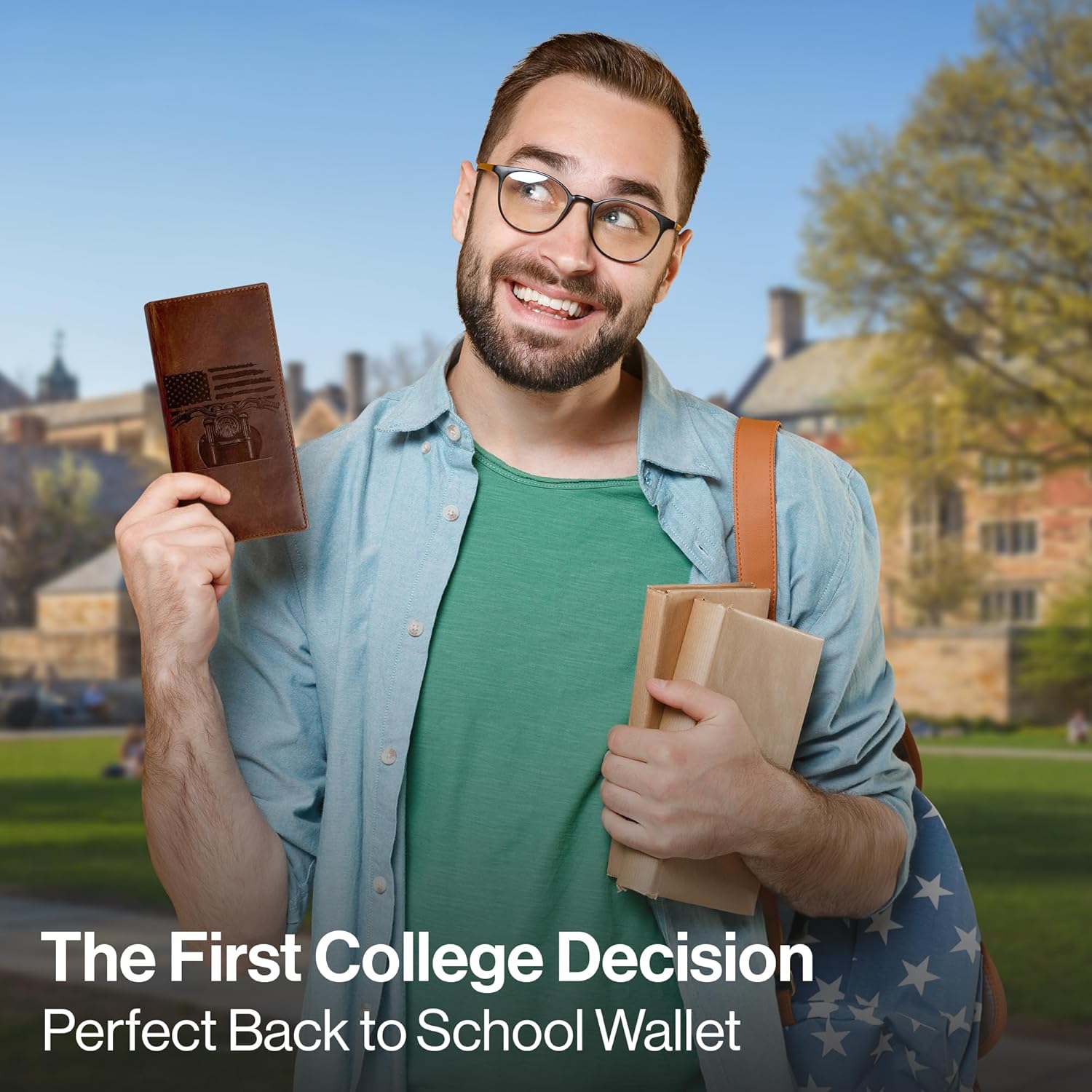 Tall Wallet with Chain for Men, Patriotic Biker – Distressed Brown Leather, RFID Blocking, 10 Card Slots with ID Holder, Embossed Motorcycle & American Flag Design, 100% Leather, Ideal Gift for Bikers - Image 6