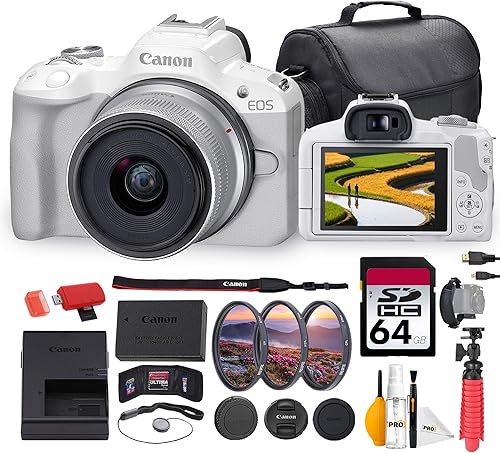 Canon Cámara sin espejo EOS R50 con lente de 0.709-1.772 in | Sensor APS-C de 24.2MP, Dual Pixel CMOS AF II y video 4K | Ideal para principiantes y