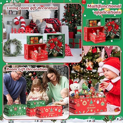 Miniatura 6 de 4 cajas decorativas de madera de Navidad para exhibir madera de Feliz Navidad, cajas de almacenamiento decorativas de madera rústica con asa, casa