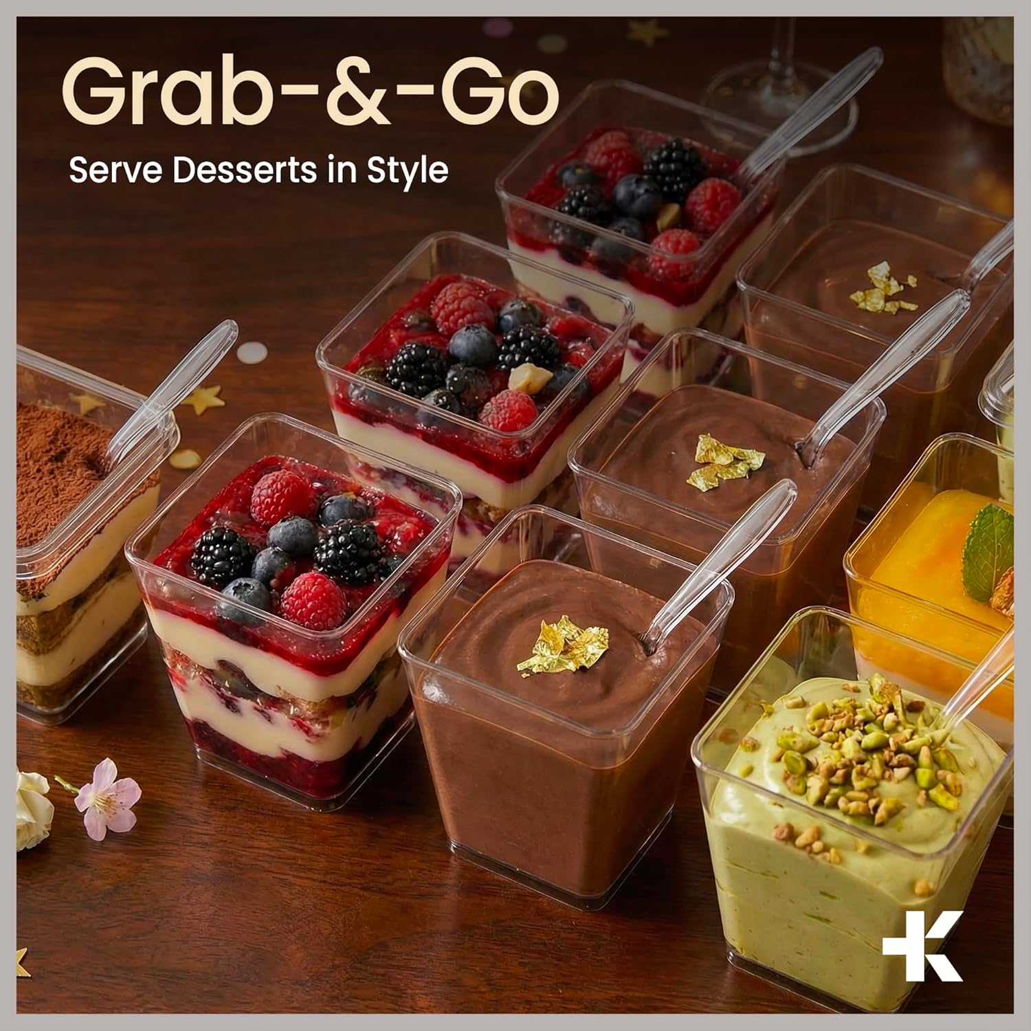 5 oz Clear Plastic Desert Cups for Party with Spoons Set of 200, Elegant Parfait and Cups for Parties, Fruit, Pudding, Yogurt, Ice Cream and Cocktails BPA-Free