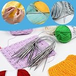 Aeelike Knitting Needles Set, 9 Pieces Stainless Steel Circular Knitting Needles, 16 Inch Long, Silver, Ideal for Beginners and DIY Projects