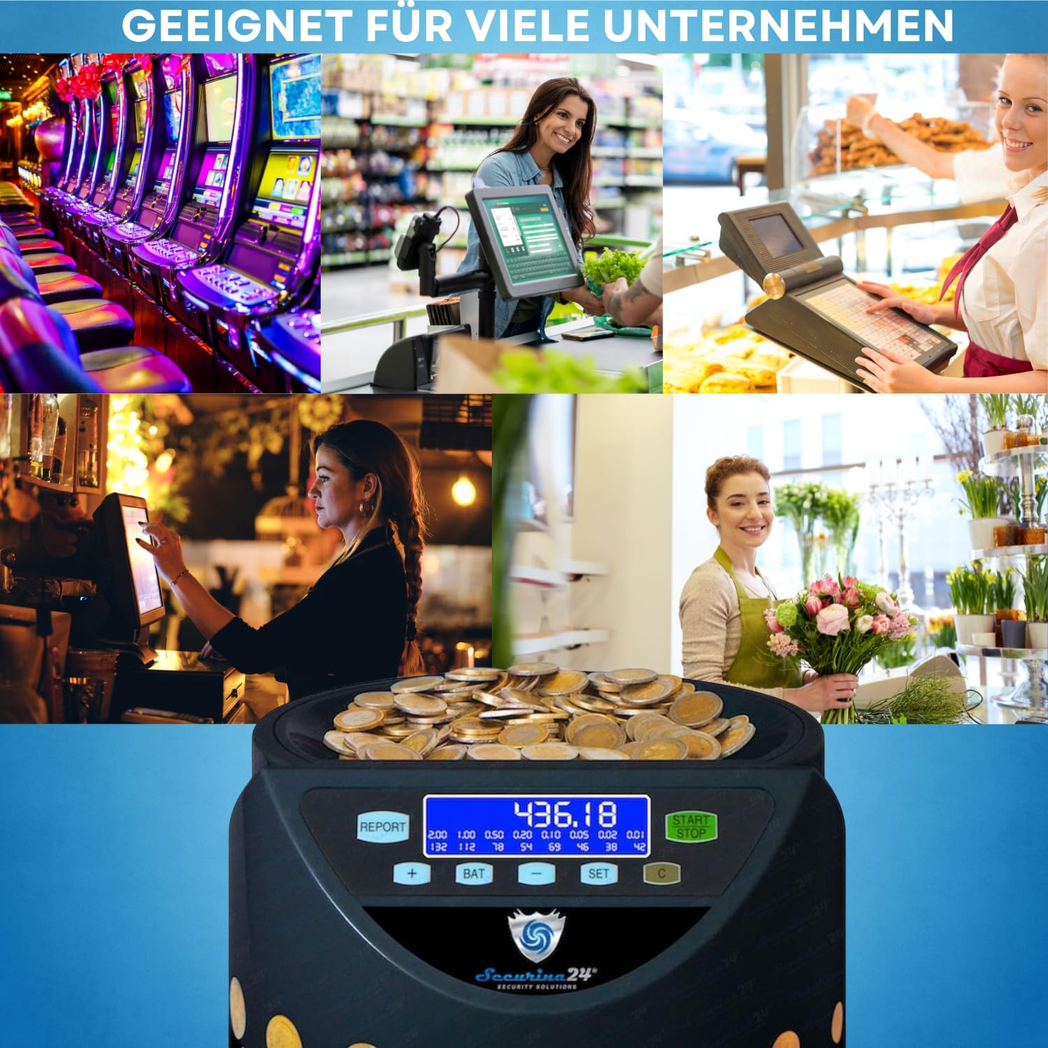 Securina24 Contador de monedas Euro SecuRina1200LCD (negro - BBB- LCD)
