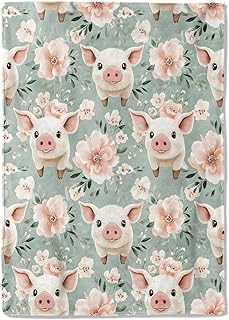 Cute Pig Fleece Blanket - 50x60in Adorable Piglet and Floral Throw Blankets,Soft Cozy Lightweight, Ideal for Living Room Home Farmhouse Decor and Kids Women Girls Gifts