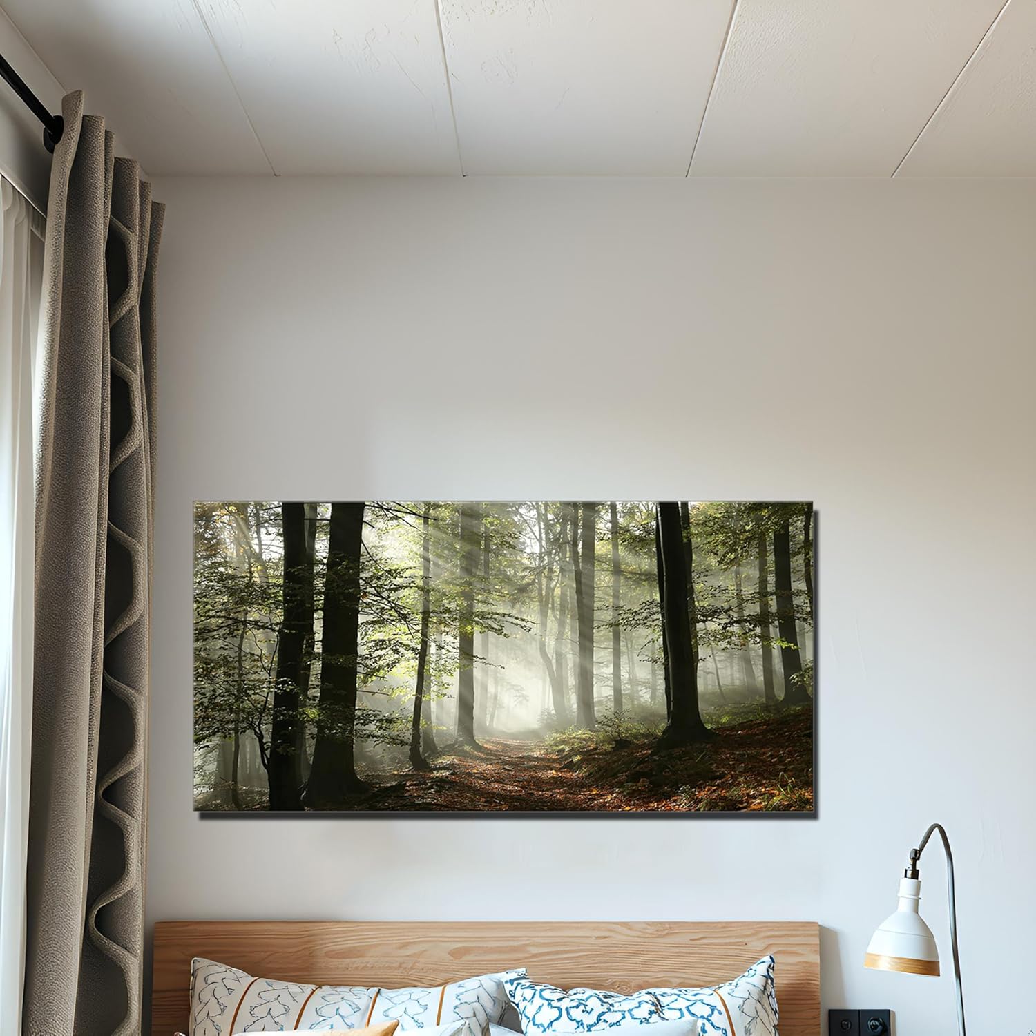 TAOMI Nature Trees Plant Office Bedroom Home Canvas Wall Art Misty Forest Foggy Mountain Landscape Extra Large Artwork for Living Room Kitchen Kids Room Wall Decor Frame 30x58inch