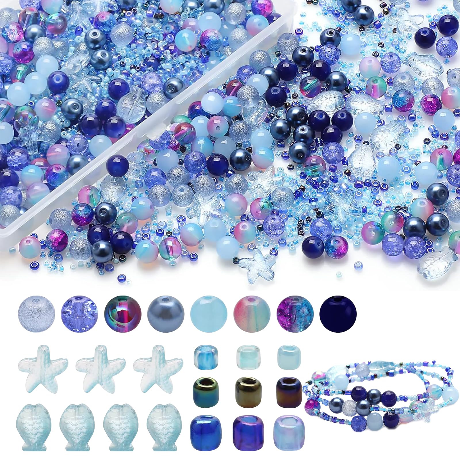 3200 Glasperlen 8 Mm, 96 Farben – Bastelset Mit Zubehör Für Armbänder, Schmuckherstellung, 4 Boxen