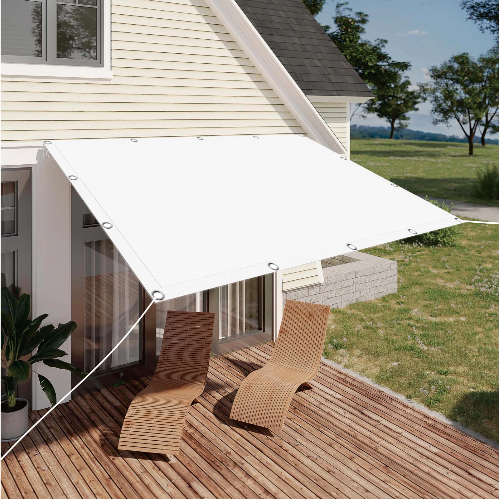 Żagle Przeciwsłoneczne 205 x 720 cm Poliester Pes, Wodoodporny, 98% Filtr Uv, Wiatroodporny Na Rozdarcia, Żagiel Ogrodowy Markizy Z Oczkami I Liną Na Ogrodzie, Biały