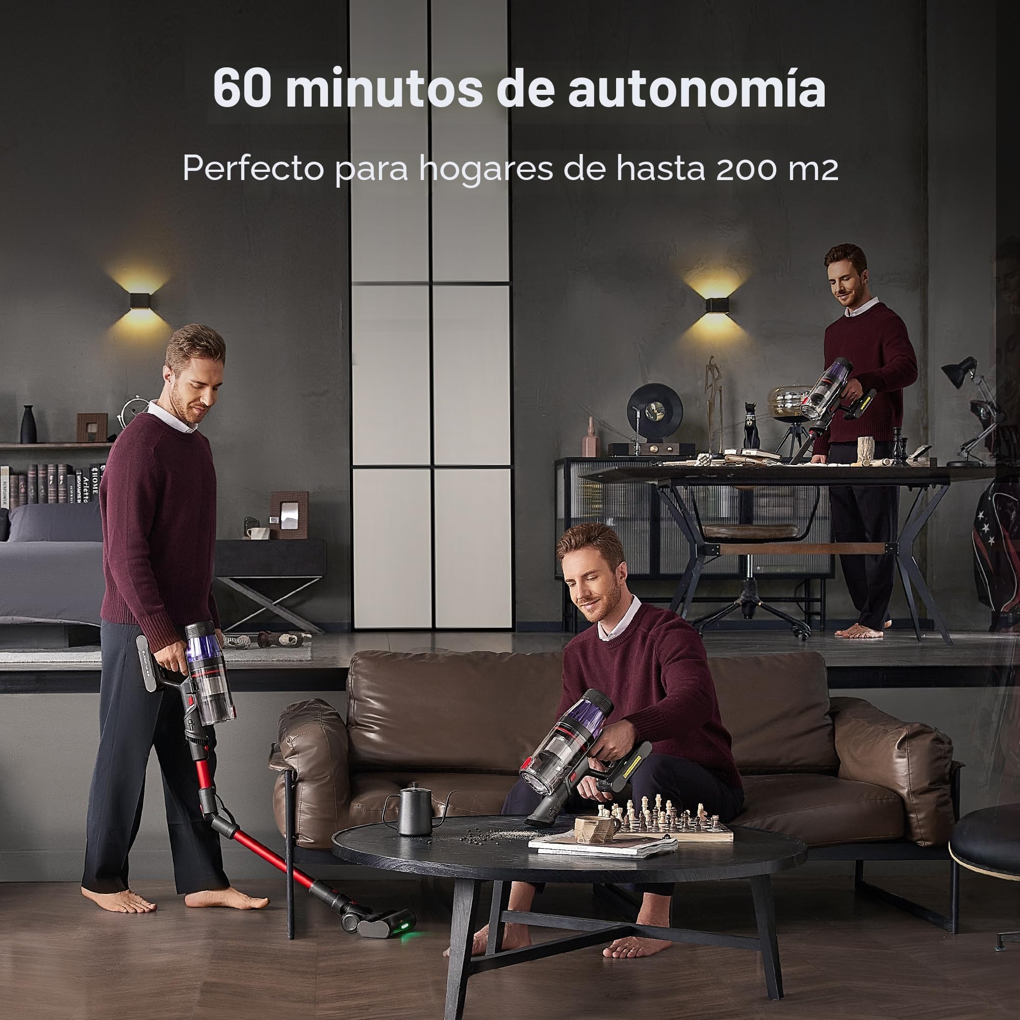 Ultenic Aspiradora inalámbrica de 65 KPa/600 W/60 minutos con varita flexible, aspiradora de palo recargable, pantalla táctil, cepillo sin enredos, faro GreenEye para todos los suelos, alfombras y