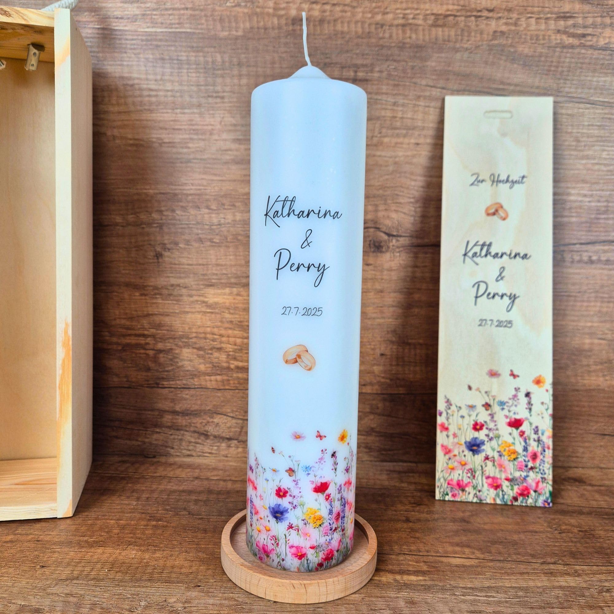 Hochzeitskerze Wildblumen Rundumdruck | 15-30 cm Höhe | Traukerze | Personalisierte Kerze | Hochzeitsgeschenk