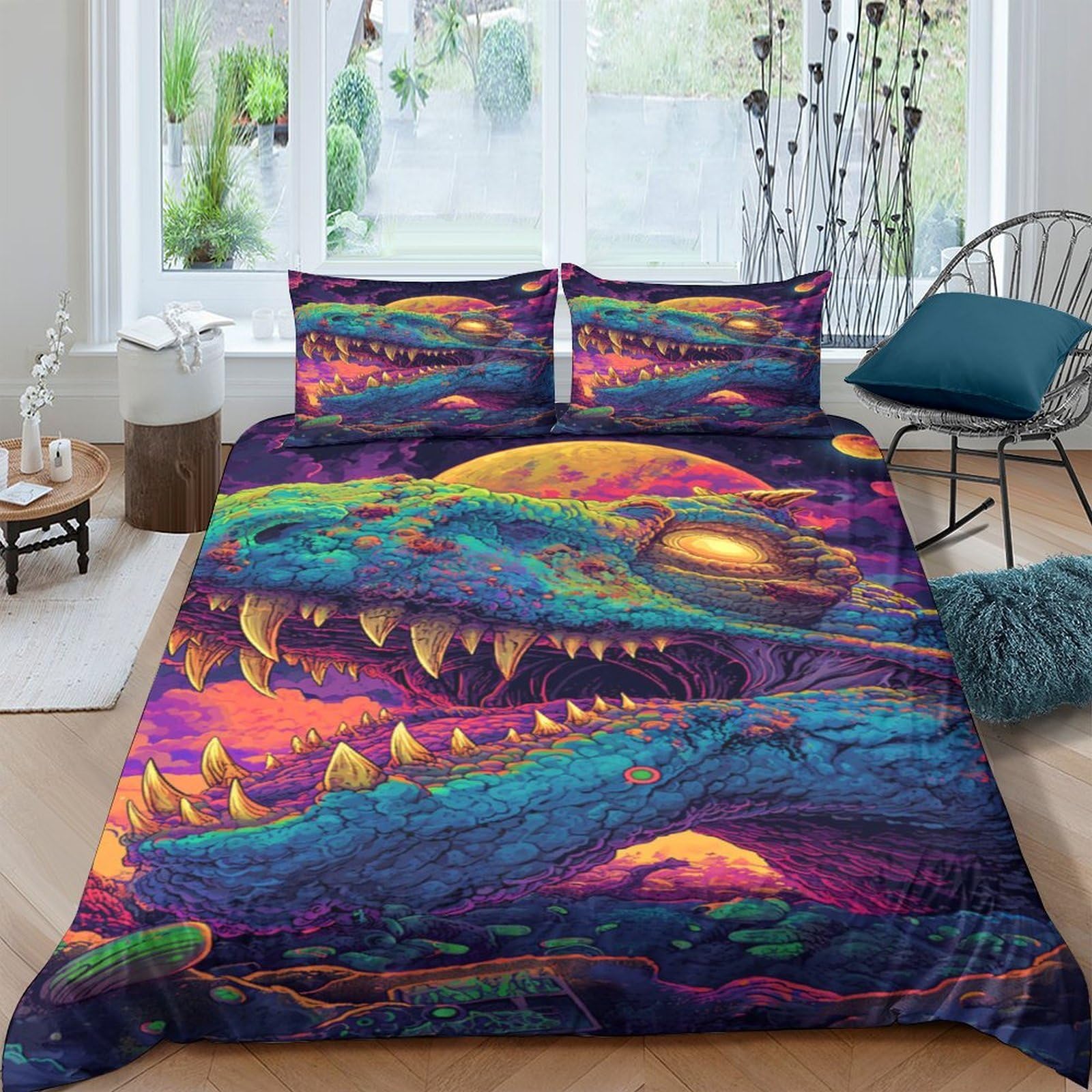 Ctjqhvkz Style-7 3D Printed Neon Monster Fitted Sheet Microfiber Vibrant Art Bed Cover For Bedroom Guest Room Dorm Mattress Protection Single（135X200cm）