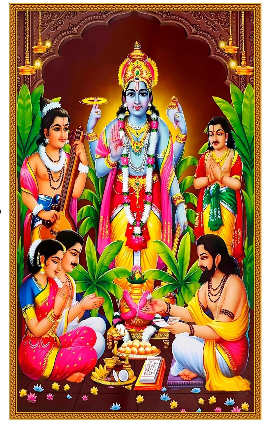 zeonely mart satyanarayana Swamy Backdrop Cloth,Size 5x8 feet, Multi Clour-picture-16