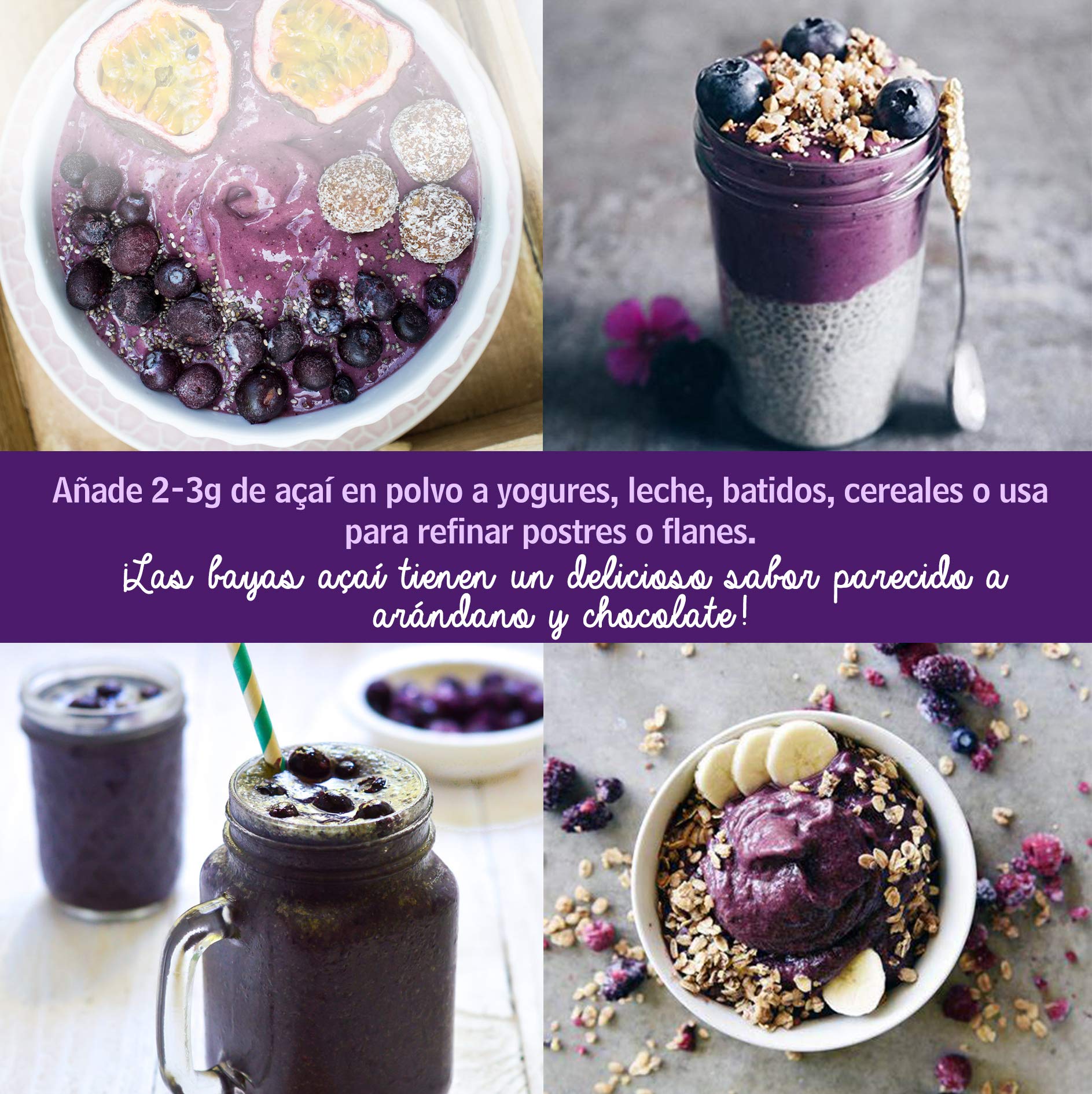Detox Organica Bayas De Acai Polvo Orgánico - 100g Açaí en Polvo BIO -Bayas De Acai Organico Freeze-Dried – Extracto Crudo de la Pulpa – Cultivado en Brasil, Liofilizado