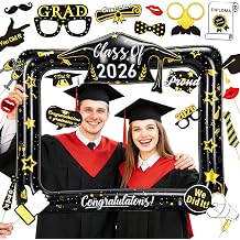 2026 Graduation Photo Booth Props Set Including Inflatable Photo Booth Frame and 20 Pcs Graduation Photo Props for Graduation Decorations Graduation Party Favors Supplies