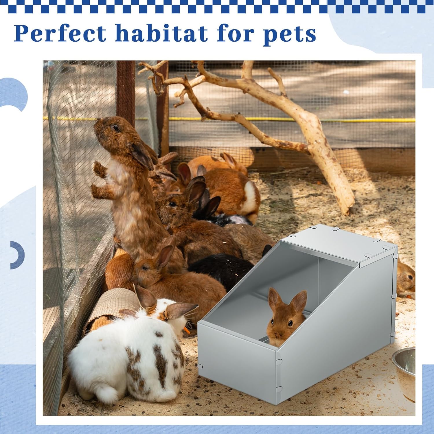 Maxcheck 2 Pcs Galvanized Metal Rabbit Nesting Box Bunny Small Animal Nest with Removable Acrylic Floor Durable Easy to Clean for Indoor Outdoor Use Rabbit Supplies(14.5 * 8.5 * 8 Inch)