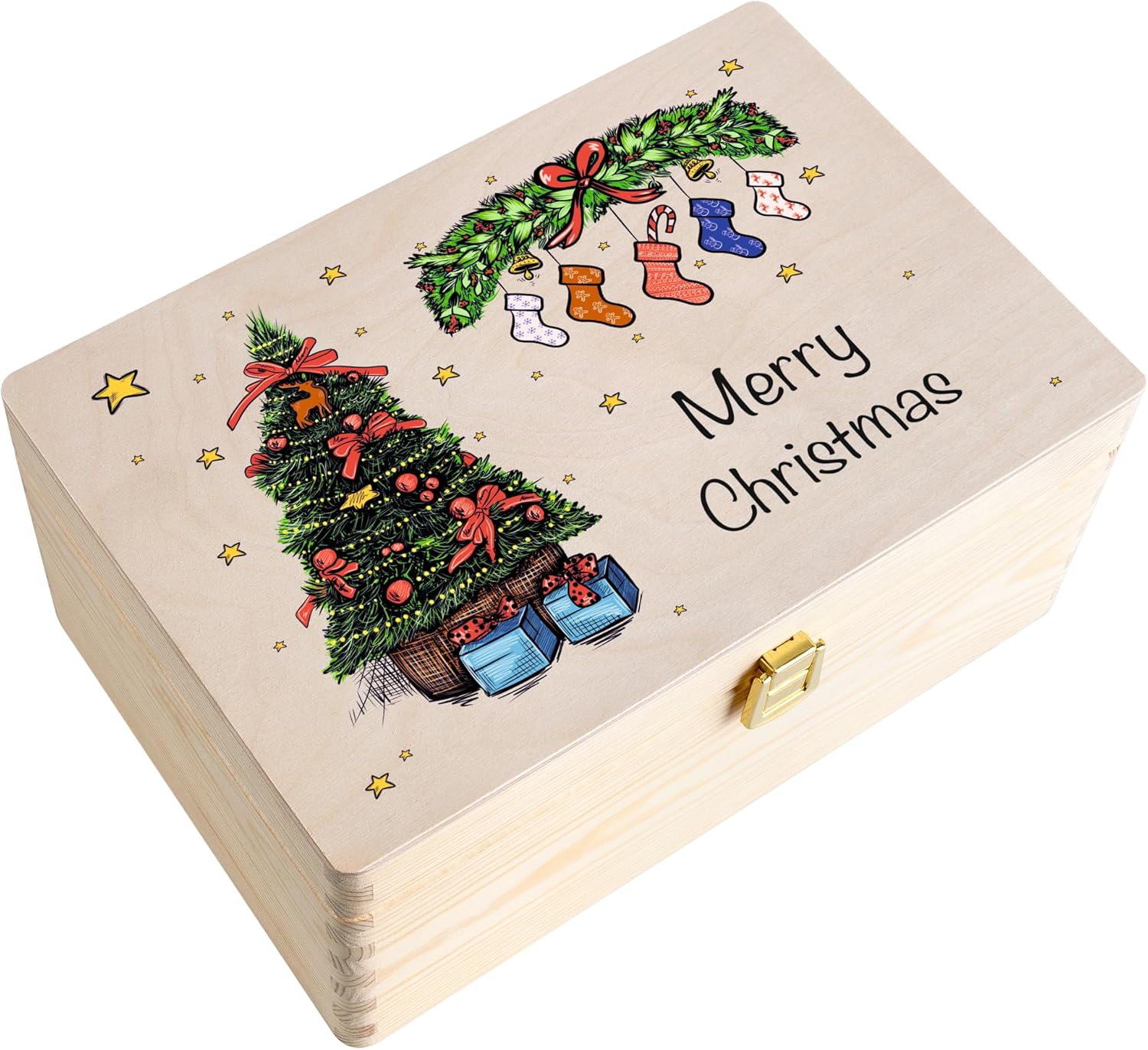 Creative Deco Personalized Baby Memory Box - Line Dividers | Custom Keepsake Boxes | Unique Gift for Newborn Boy or Girl | Customized Wooden Storage Box with Hinged Lid | UV Print