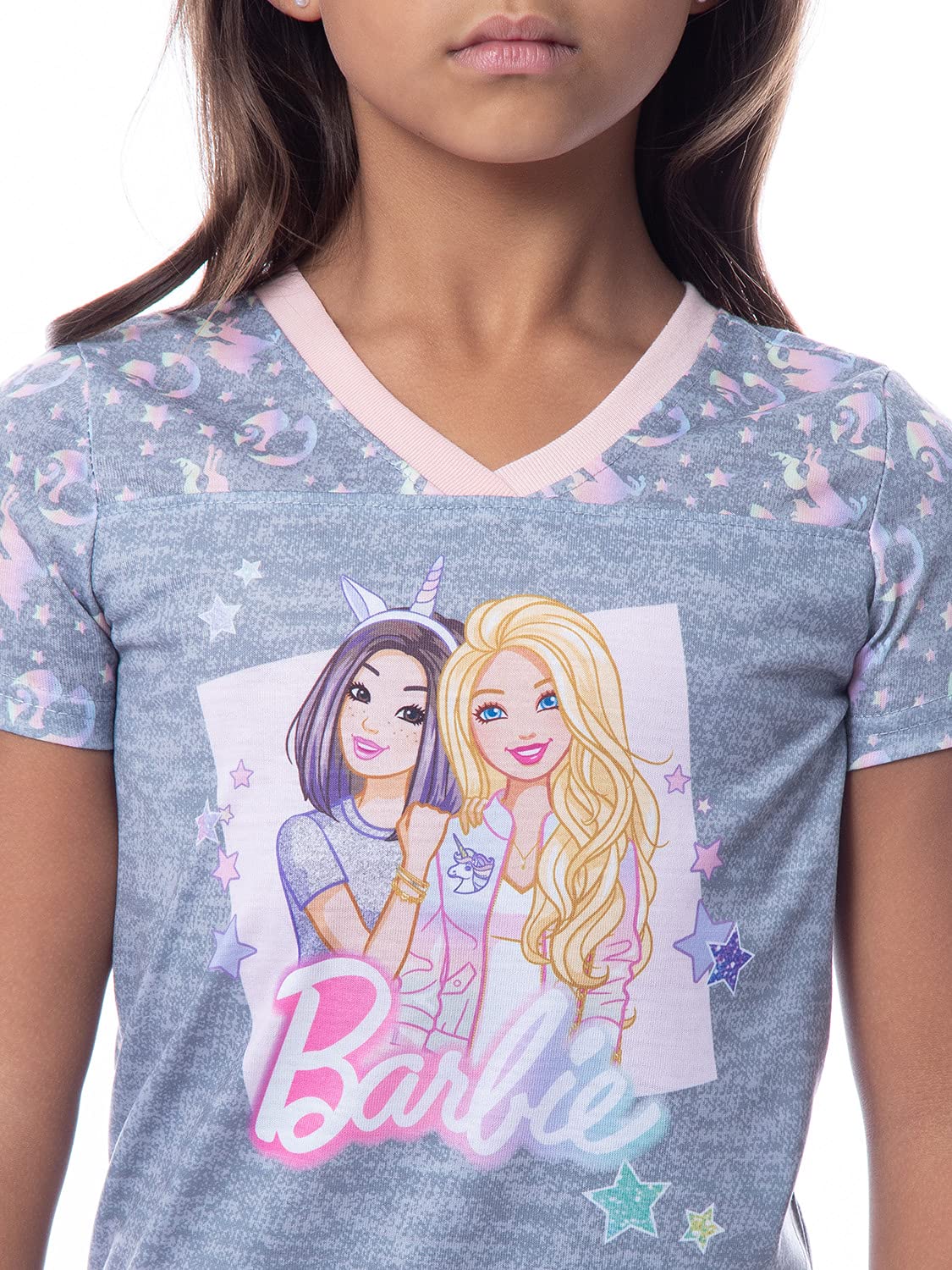 Barbie Girls' Unicorn Barbie Skipper Shirt And Pants Jogger Pajama Set (4/5) Grey