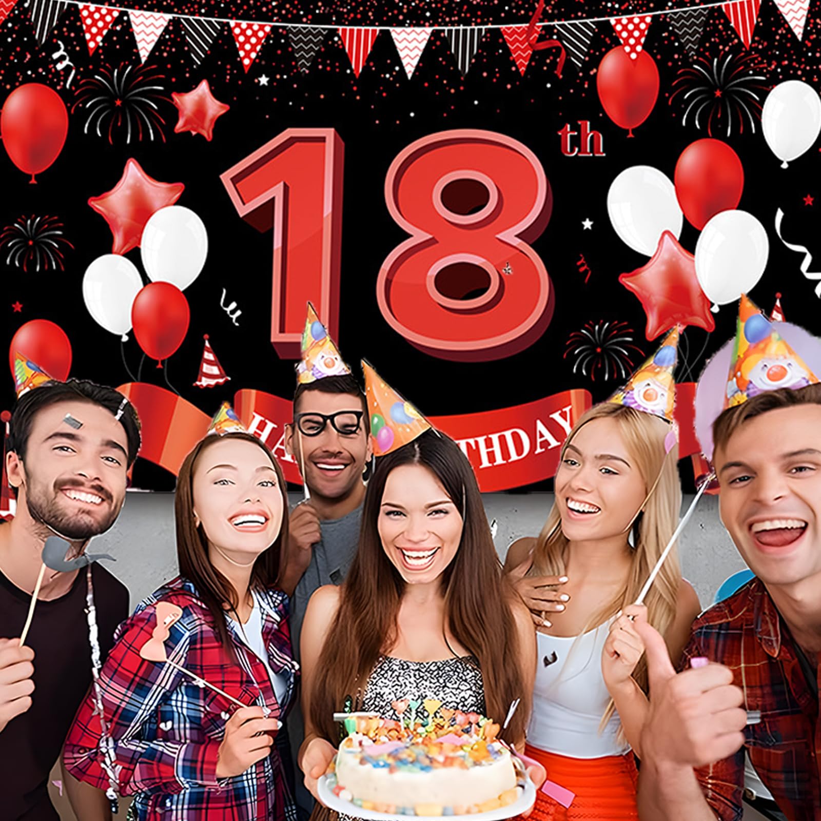 PIMXL Décoration Anniversaire 18 Ans, Rouge Noir Banderole