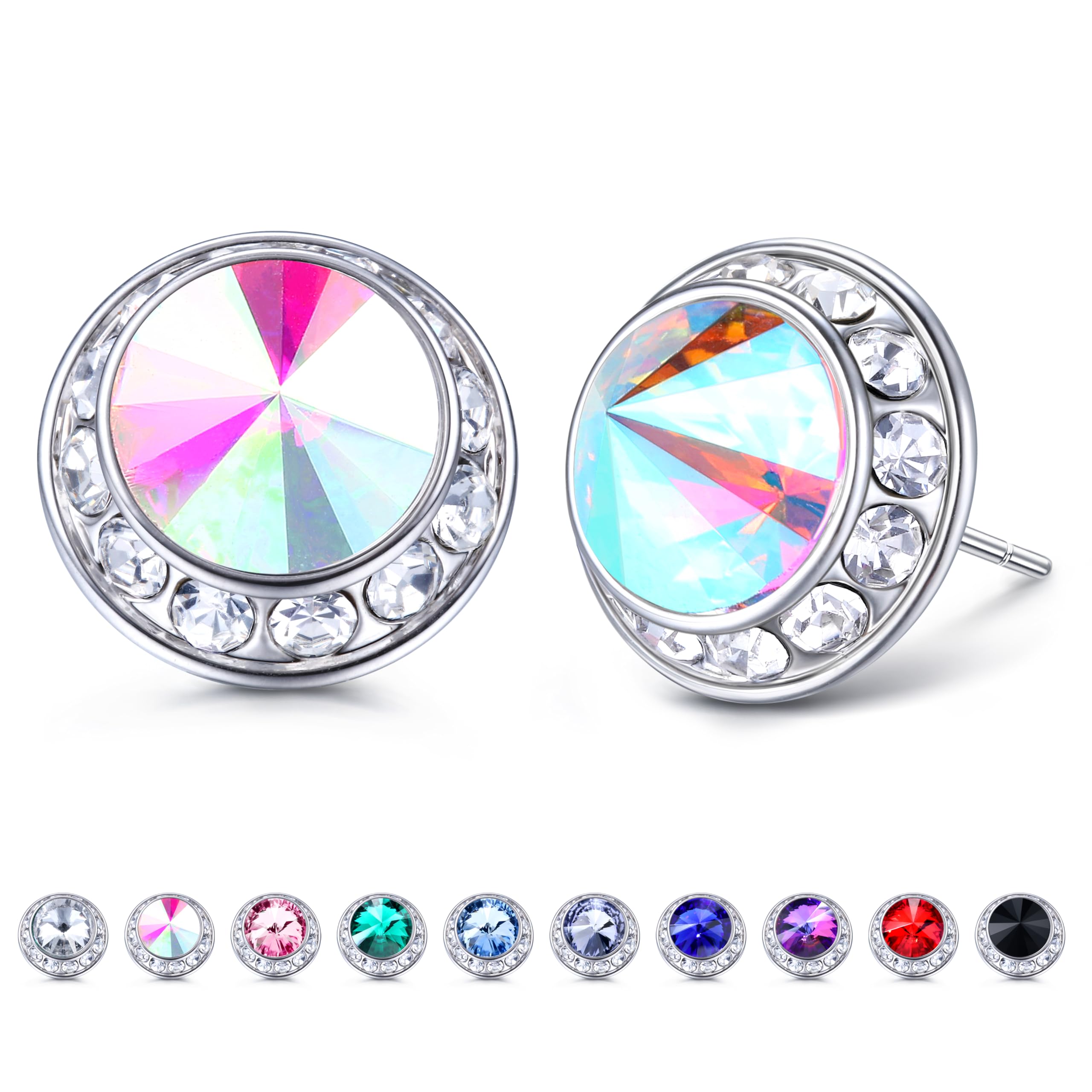 MILACOLATO Rhinestone Dance Competition Earrings Hypoallergenic Sterling Silver Post Stud Earrings 15mm Halo Crystal Stud Earrings for Dance