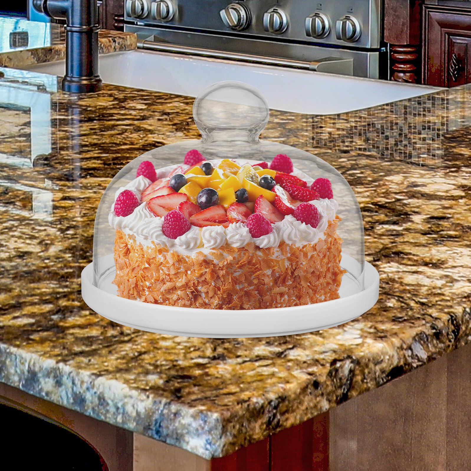 Ipetboom Plato para Tartas Casero con Tapa de Cristal y Base de Cerámica