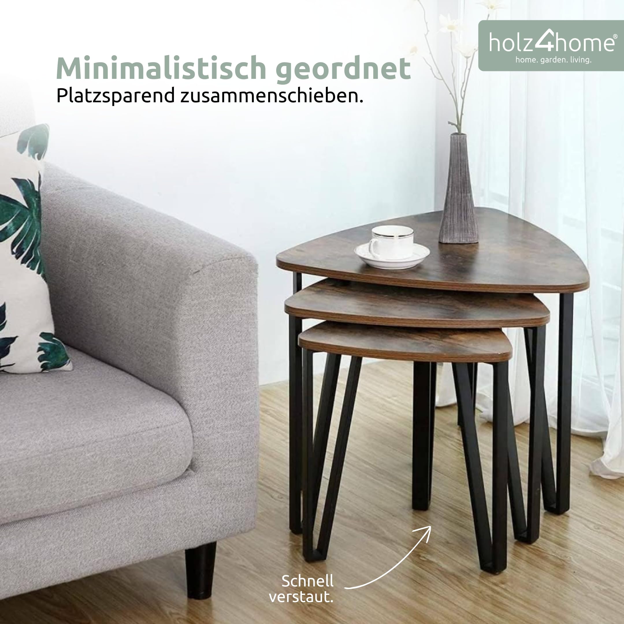 holz4home® Beistelltisch Radon im 3er Set I Industrial-Look Braun I Wohnzimmertisch I Modernes Beistelltisch Set I DREI Ablagen I Vintagetisch Teetisch Vintage Sofatisch Fernsehtisch