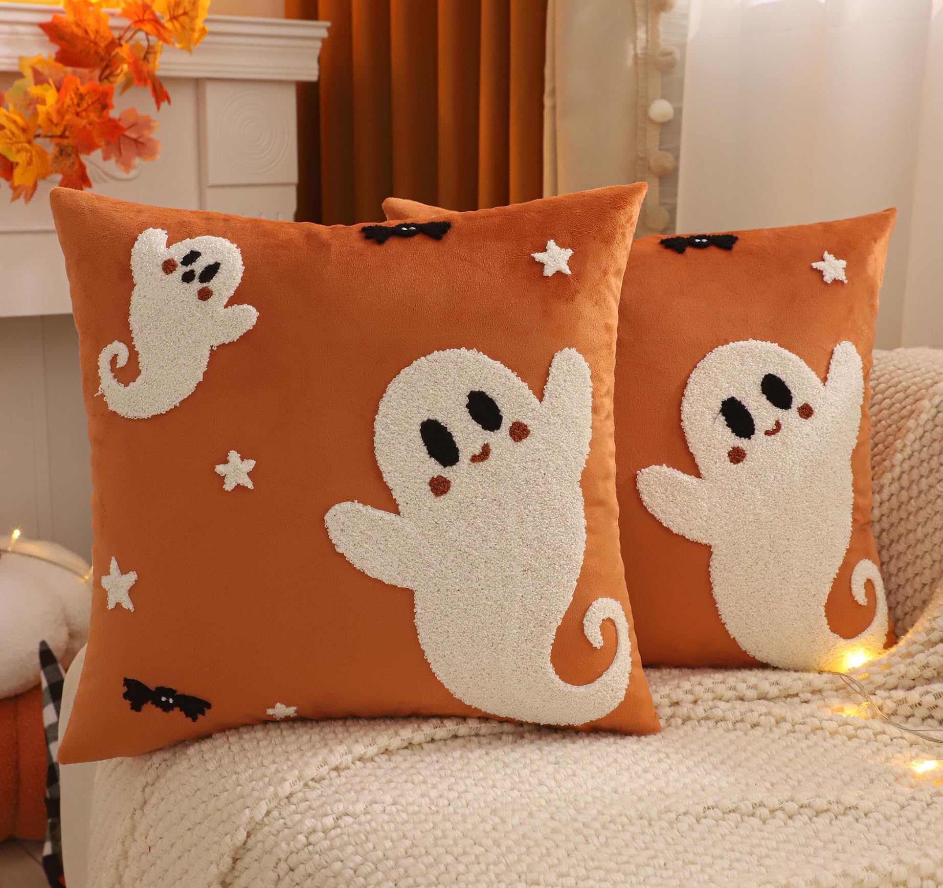 Taie d'oreiller de velours Tosleo kaki 45x45 cm au toucher soyeux pour un Halloween raffiné