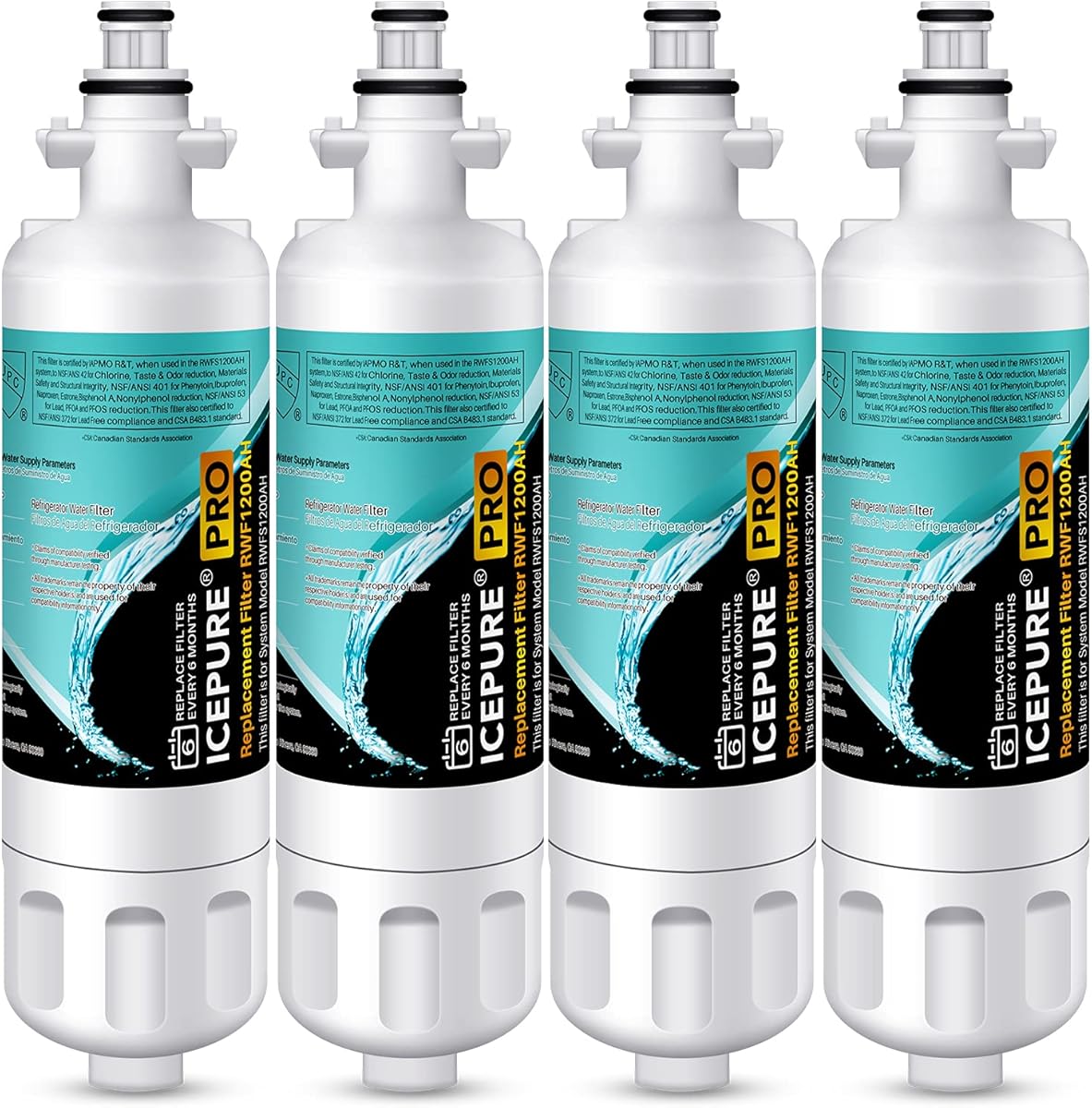ICEPURE PRO ADQ36006101 NSF/ANSI 401 Certified Replacement for LG LT700P Kenmore Elite 46-9690 ADQ36006102 HDX FML-3 LFX28968S LFXS29626S RWF1200A Refrigerator Water Filter,4 PACK