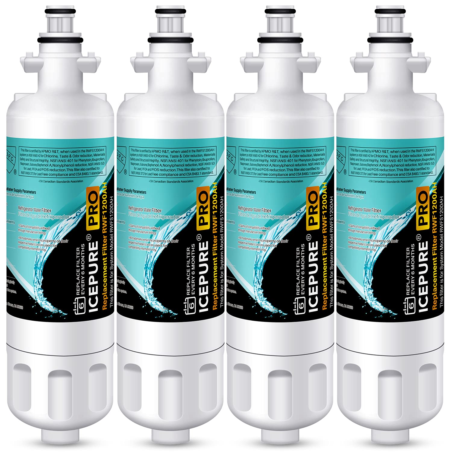 ICEPURE PRO ADQ36006101 NSF/ANSI 401 Certified Replacement for LG LT700P Kenmore Elite 46-9690 ADQ36006102 HDX FML-3 LFX28968S LFXS29626S RWF1200A Refrigerator Water Filter,4 PACK