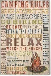 Lantern Press 10x15 Inch Wood Sign, Ready to Hang Wall Decor, Camping Rules, Rustic Typography